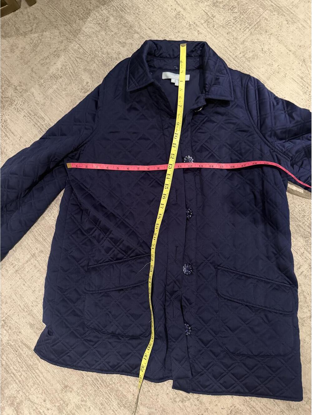Hill house Navy quilted duvet jacket embellished buttons cottage core satin M - Picture 4 of 5
